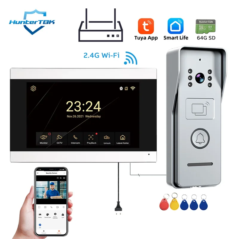 Wi fi vídeo porteiro 1080p campainha de vídeo inteligente para casa tela toque 2 vias áudio tuya app desbloquear câmera do telefone da porta