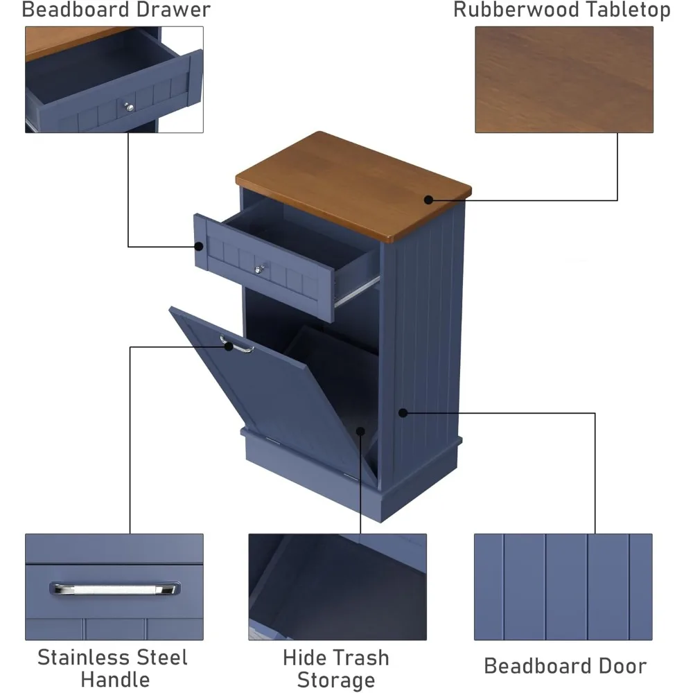جزيرة مطبخ على شكل لوح خرز على الطراز العتيق مع سطح من الخشب الصلب ودرج وخزانة قمامة مقاومة للإمالة للحيوانات الأليفة #4