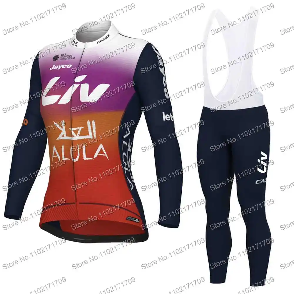 2024 Team Jayco Alula Cycling Jersey Set Womens Long Sleeve Orange LILAC Cycling Clothing Pro Team Race Jersey Bicycle Pant