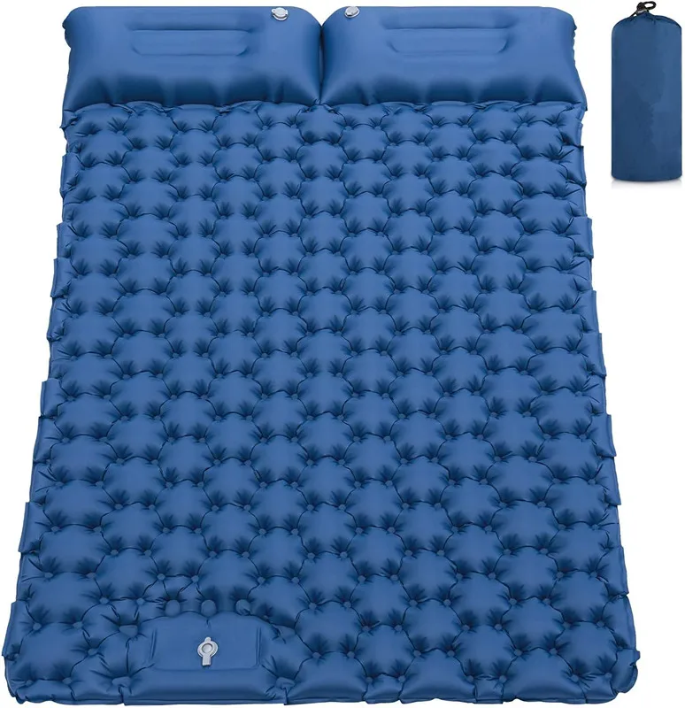 Camping Air Matt Double Sleeping Pad Inflatable Air Mat with Pillow Air Mattress Nature Hike Waterproof Folding Sleeping Mat