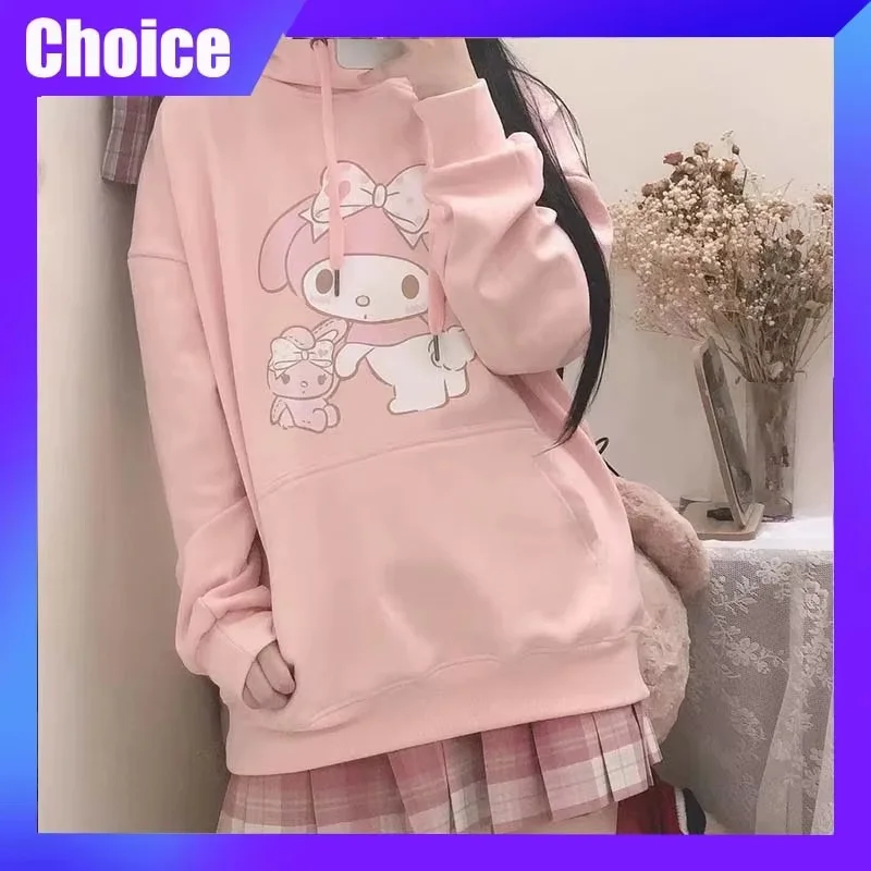 

Sanrio Mymelody Hoodie Kuromi Cartoon Print Hooded Sweatshirt Casual Fashion INS Overcoat Woman Top Cute Clothing Gift Female