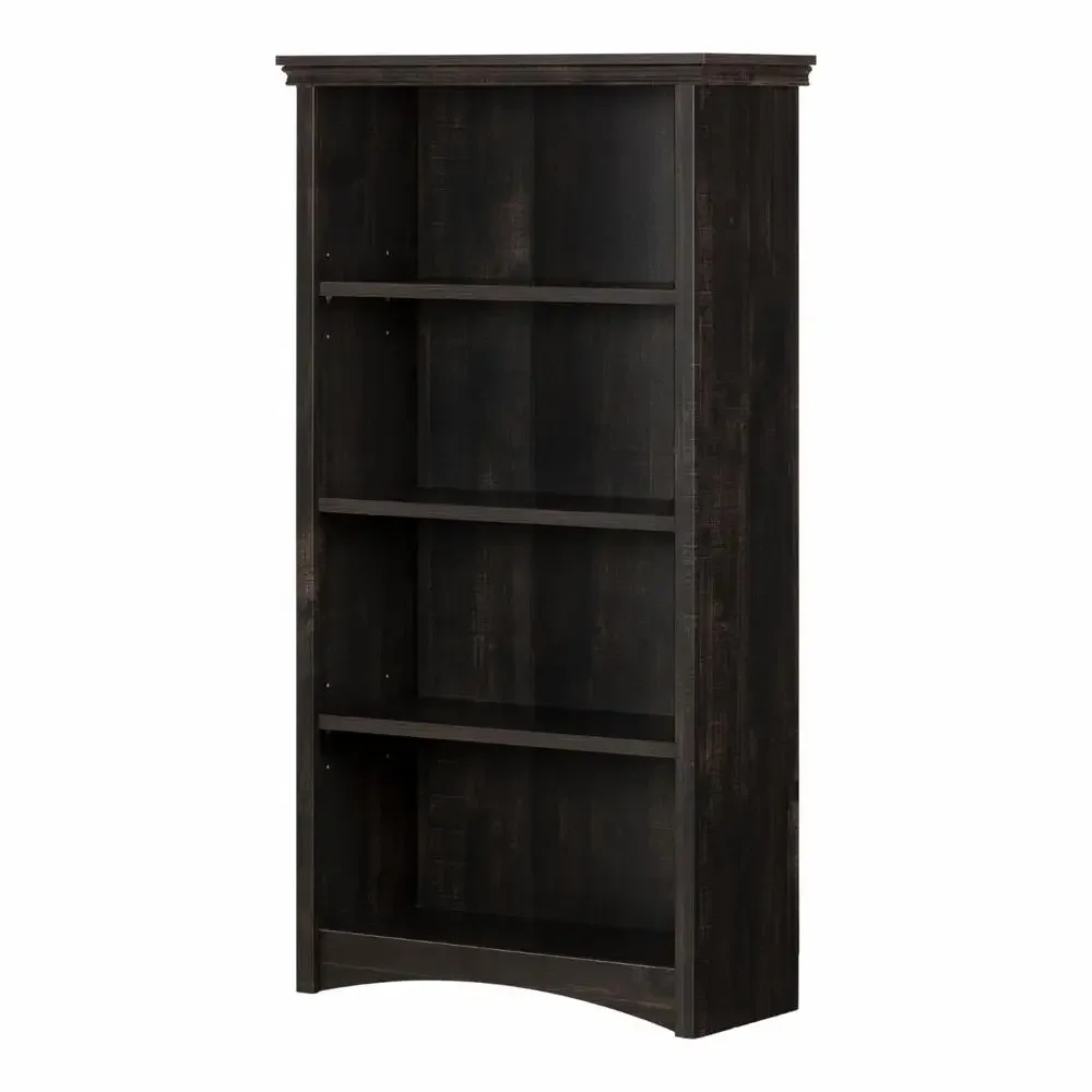 Gascony Traditional 4-Shelf Bookcase with Adjustable Shelves Wood Rubbed Black Contemporary Style Organization Solution Home