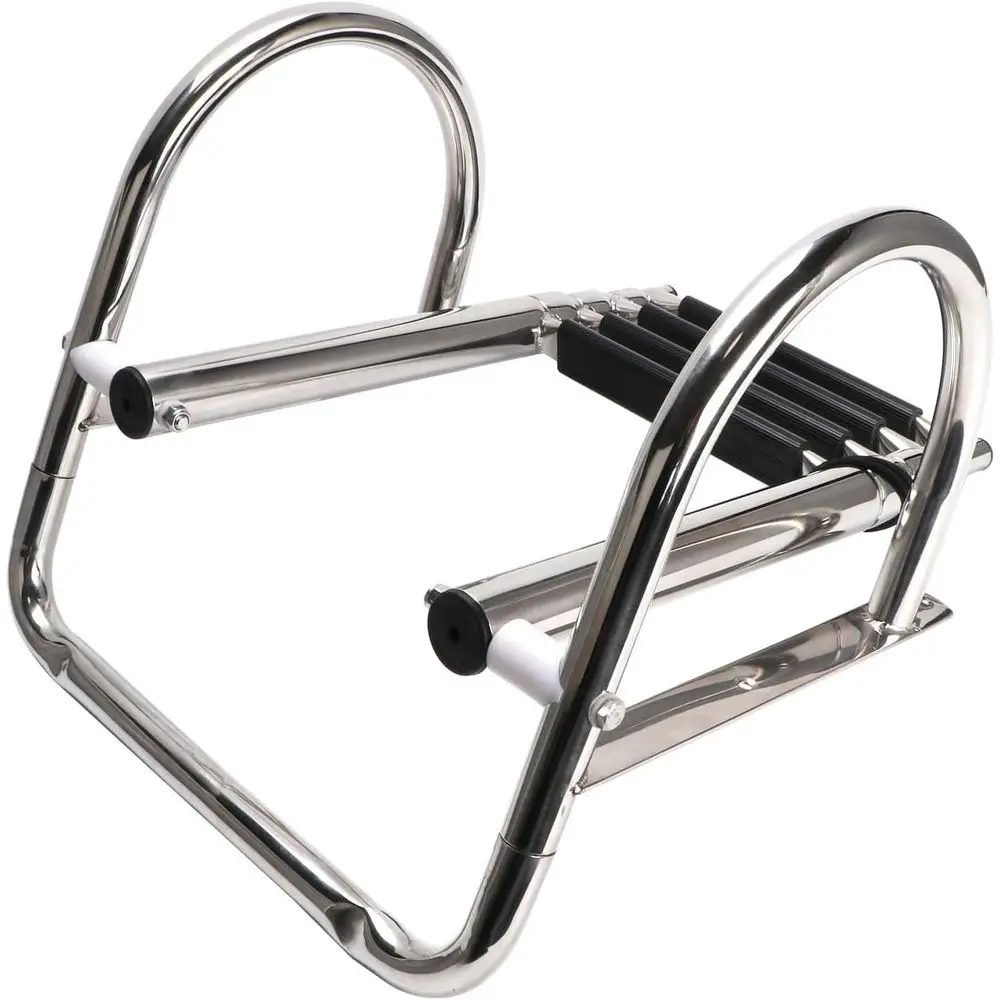 Telescoping Rear Entry Inboard Ladder, Heavy Duty Custom Swim Deck Ladder with Wider Pedal and Handrails (4 Steps)