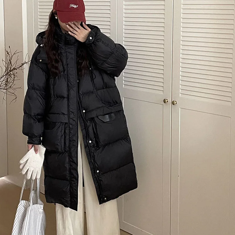파커 겨울 따뜻한 후드 루즈핏 고품질 두꺼운 여성 다운 재킷 2025 신상 우아한 화이트 덕다운 여성 다운 재킷 H493