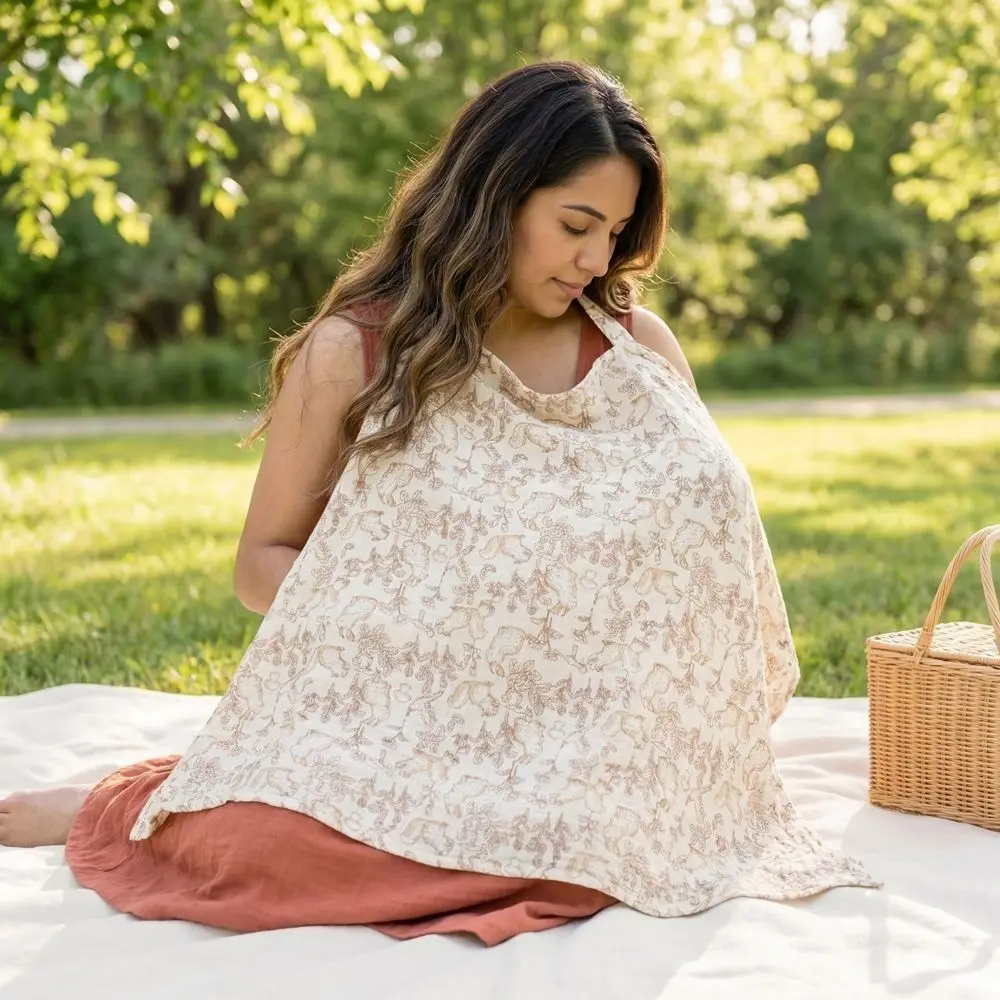 Cotton Breastfeeding Nursing Cover Breathable Adjustable Breast Feeding Blanket Multi-purpose Use Arch Neckline Stroller Blanket
