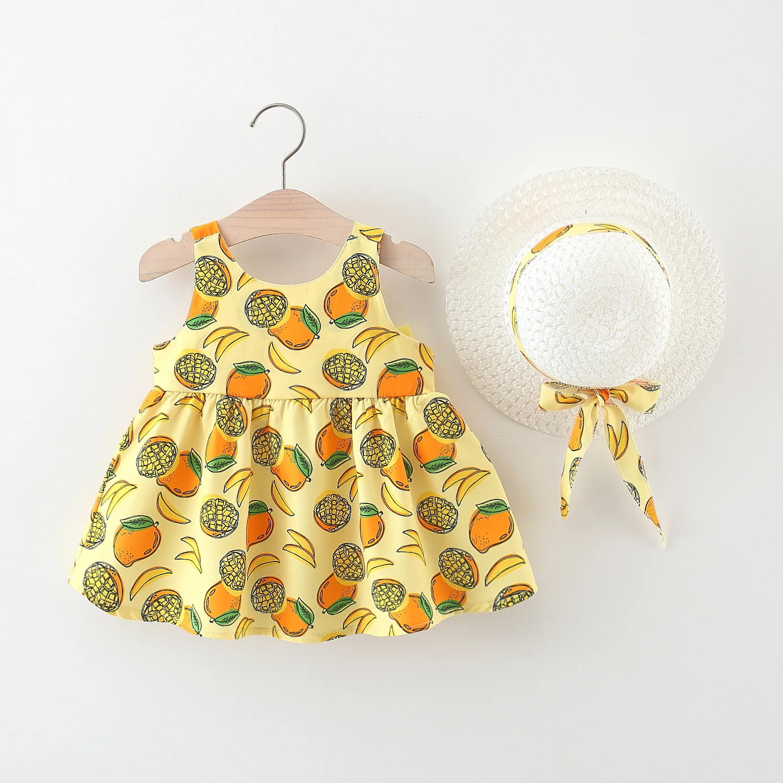 2Pcs/Set 0-3 Y Summer Lovely Children Dress fruit Pattern Baby Girl Dresses Fashion Toddler KIds Costumn Infant Clothes With Hat