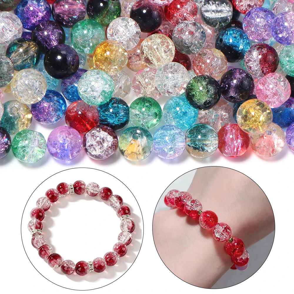 50 Stück/Lot 8mm bunte, geknitterte Blumen-Glasperlen, runde Kristall-Abstandshalterperlen für die Schmuckherstellung, DIY-Halskette, Armband – Detail 2