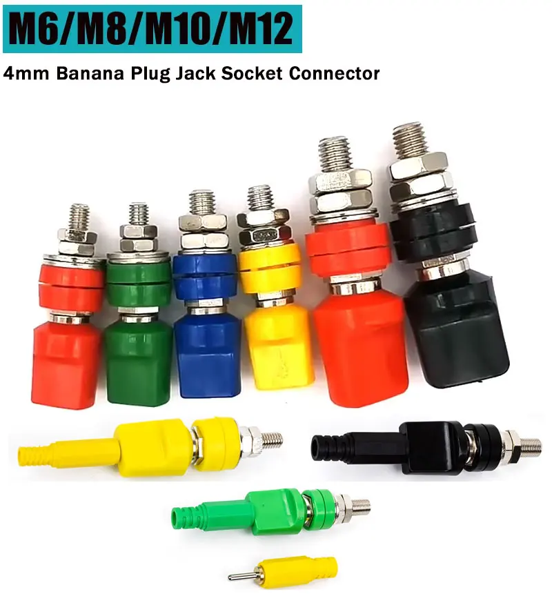 Terminal de conector de latão m6 m8 m10, 4mm, 40a, 60a, 100a, porca de ligação com tampas, grande corrente, plugue banana, conectores de soquete