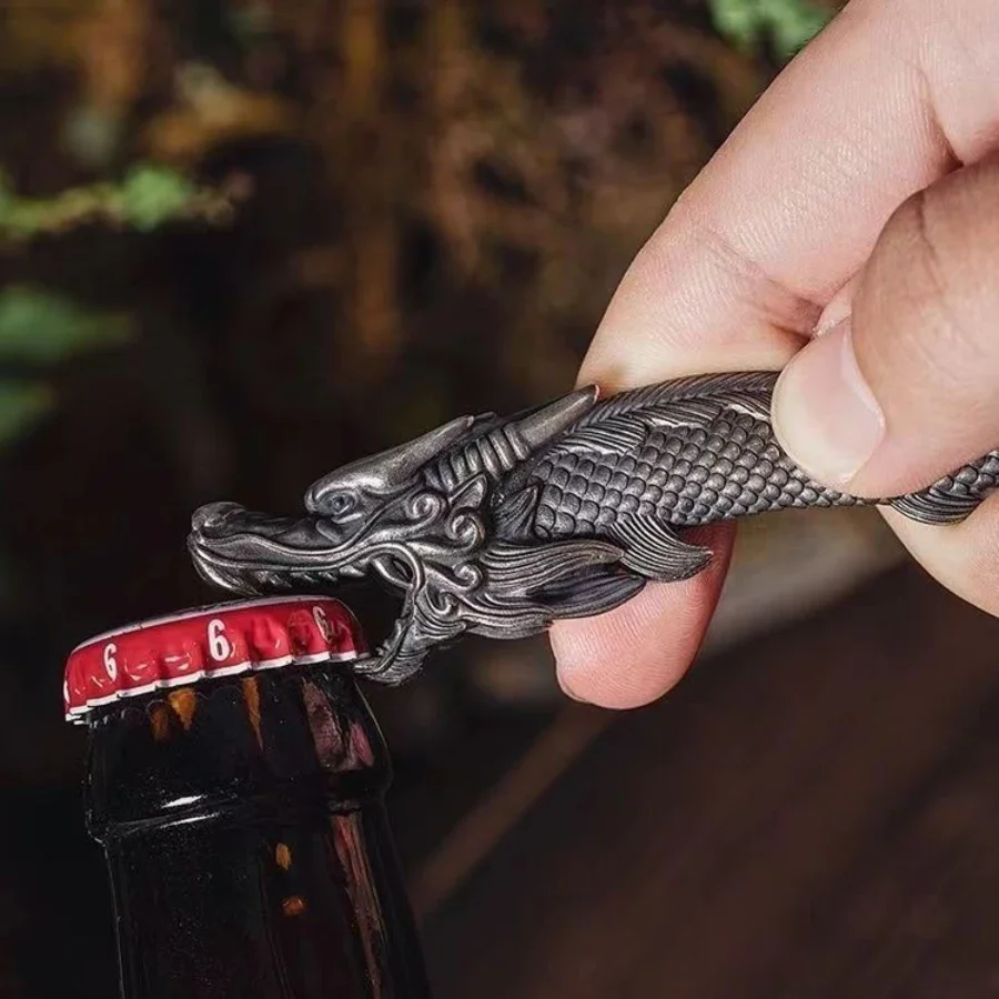 Dragon Bottle Opener Solid Arowana Brass Pendant Keychain Gothic Punk Accessory Men Gifts Bar Portable Tool Bottle Opener