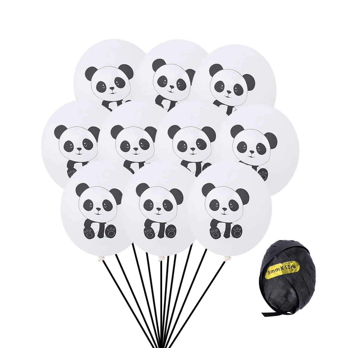 

11pcs/Set 12inch Panda Printed Latex Balloons Cartoon Balloons Home Decor for Party Birthday (10 Panda Balloons+Black Ribbon)