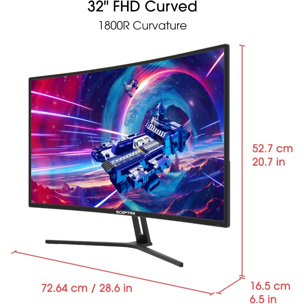 Moniteur de jeu incurvé 32 "avec haut-parleurs intégrés, Overdrive jusqu'à 240Hz, DisplayPort, 165Hz, 144Hz, HDMI, AMD, FreeDivi-In