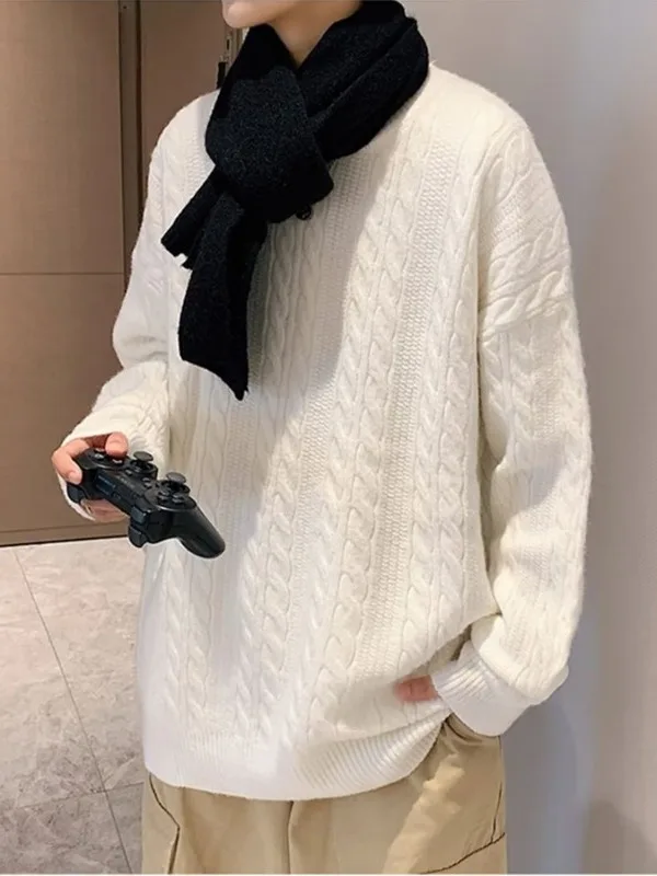 Pakaian Rajut Musim Dingin Pria Model Longgar Gaya Jepang, Sweater Kasual Klasik Serbaguna Ukuran Besar Nyaman...