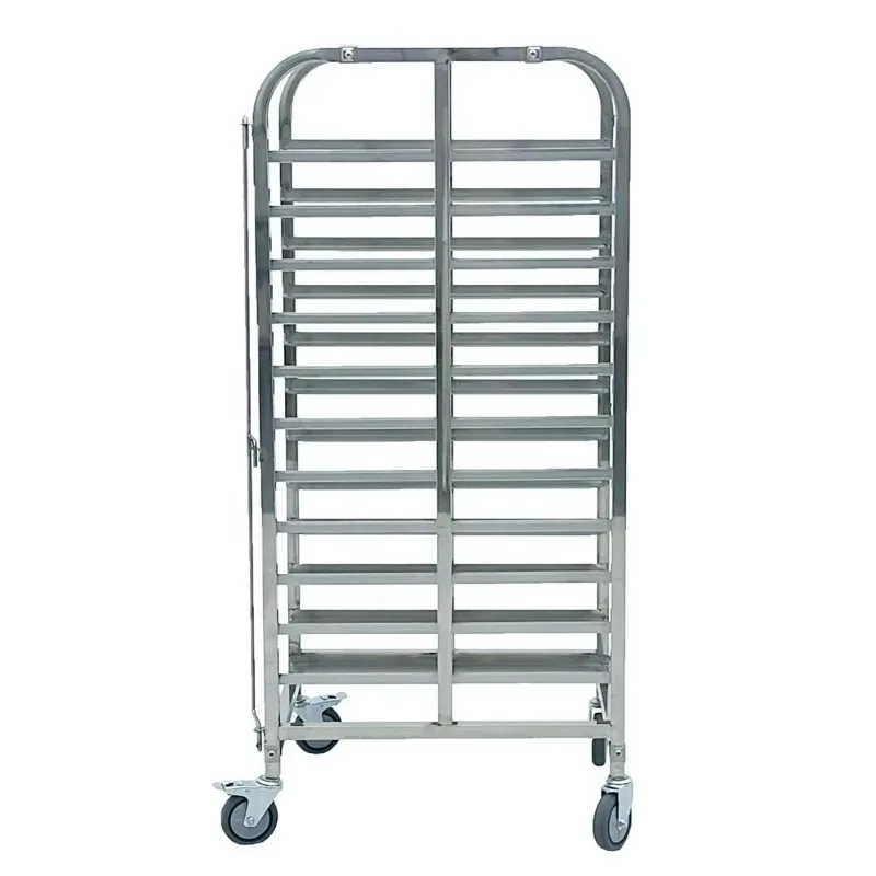 Heavy-Duty 304 Stainless Steel Bakery Trolley 6~15 Tier 1.2mm Thick Frame Food-Grade Coating Corrosion Resistant Locking Clips