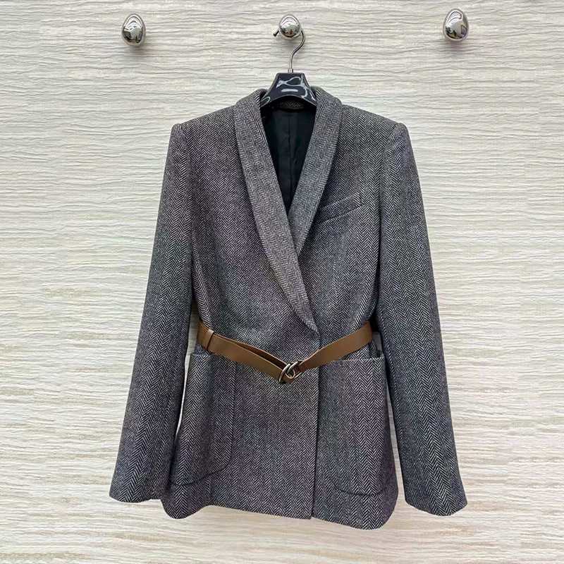 

Women's suit set, lapel belted jacket + high-waisted straight-leg trousers, high-quality wide-leg trousers, autumn, new style,