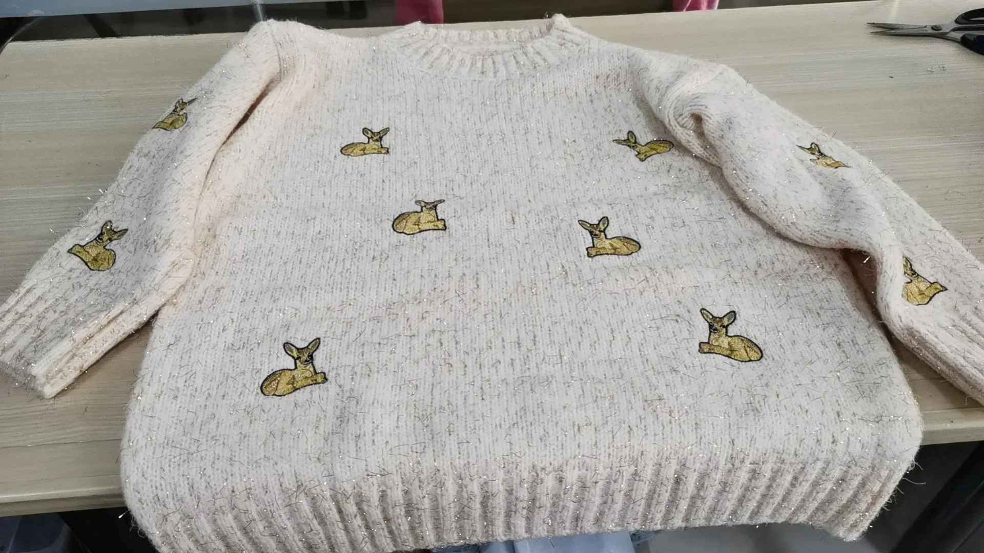 QNPQYX Women\'s Kawaii Sweater Ulzzang Vintage College Deer Embroidery Jumpers Female Korean Thick Cute Loose Harajuku Pullovers