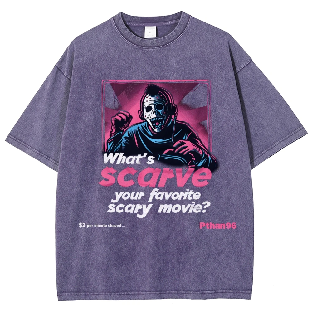 Cinematic what's your scary movie print women's T-shirt Oversized Washed Loose Short Sleeve Student Cotton Unisex Tees Niche Top