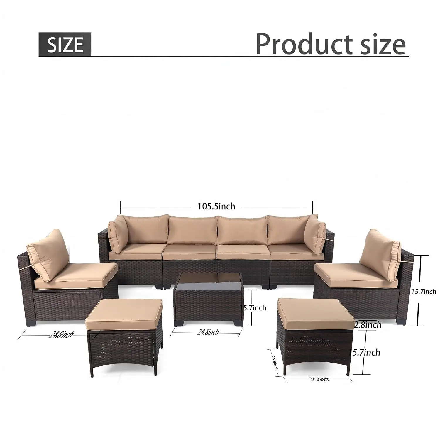 9 Pieces Rattan Patio Sofa Set,Manual Weaving Wicker Sectional W/Table Ottoman,Outdoor Garden Furniture,Customized