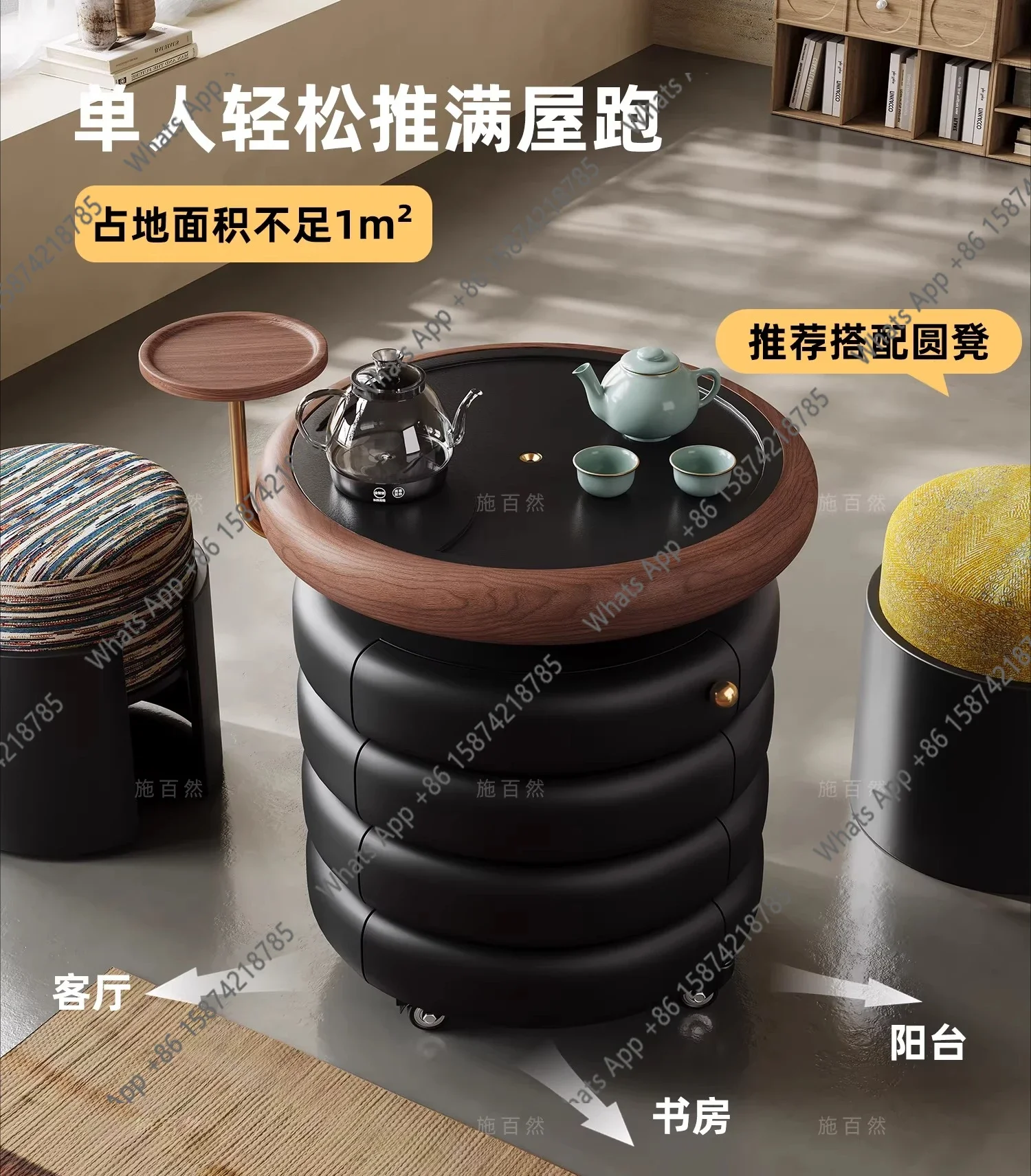 New Creative Tea Table Living Room Movable Tea Table Medieval Style Round Intelligent Boiling Integrated Tea Table X