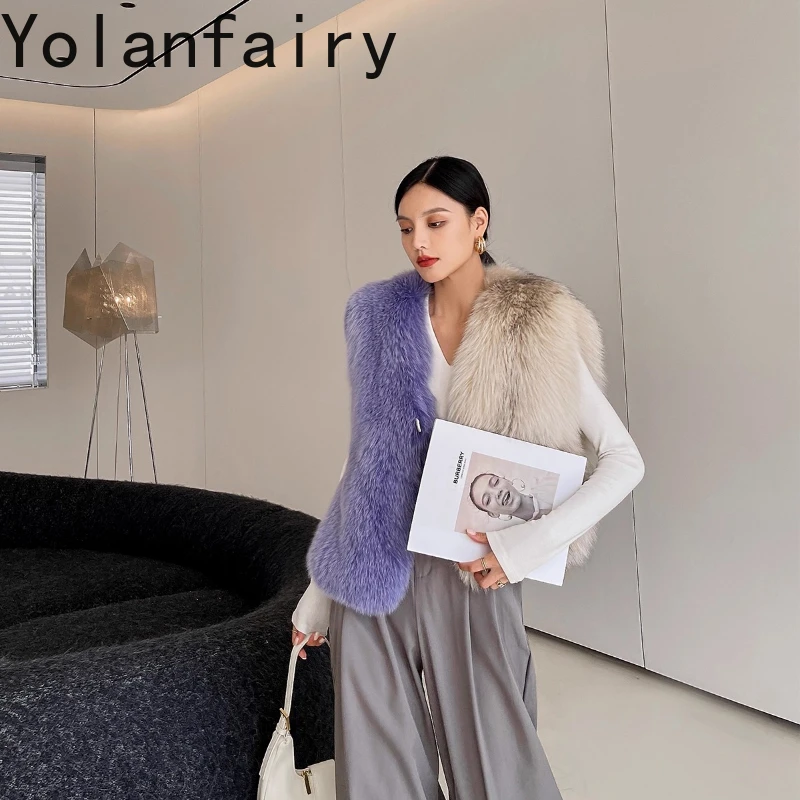 YOLANFAIRY بلوزة نسائية مستوردة من فرو الثعلب والمنك برقبة على شكل حرف v بتصميم قصير سترة فرو على طراز شارع العليا Csба2025