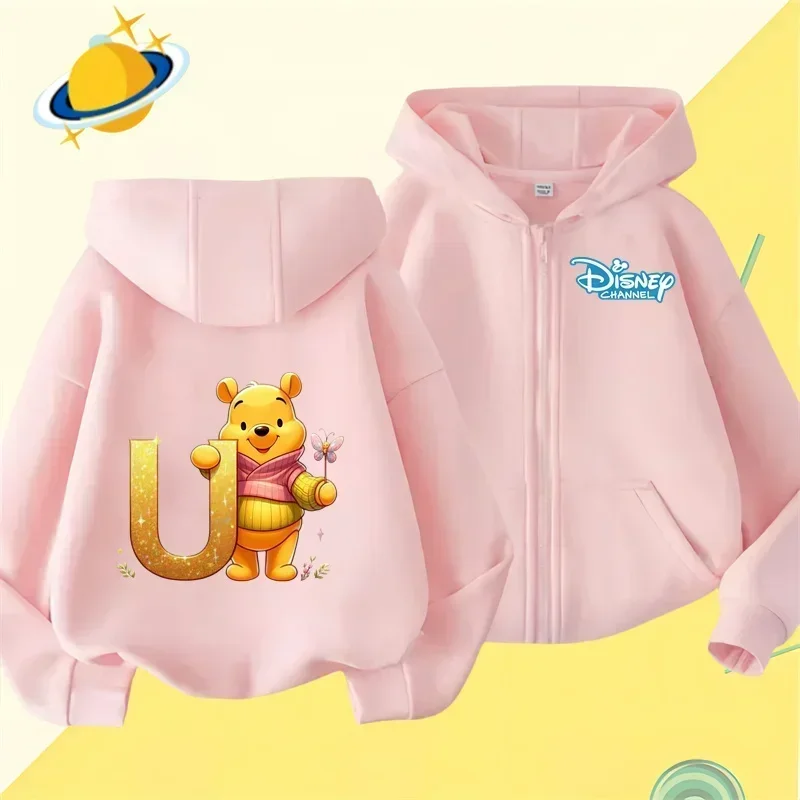 Winnie the Pooh New pin zipper hoodie Boys Girls sweatshirt Autumn and winter long sleeve Harajuku jumper Disney casual hoodie