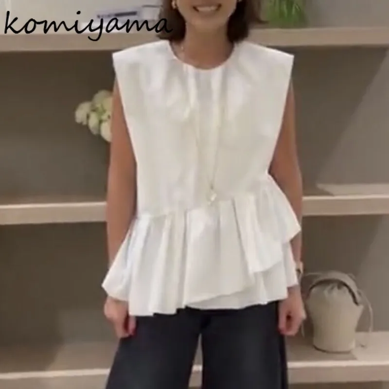 Double Ruffles 2025 Woman Shirts & Blouses Sleeveless Blusas Elegant Fashion Camisas Japan Style Ropa Mujer Summer New Tops