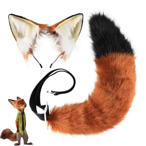 Conjunto de diadema de oreja de película de animación de dibujos animados de Disney, Nick Wilde, regalo creativo personalizado, utilería de cola de zorro de simulación