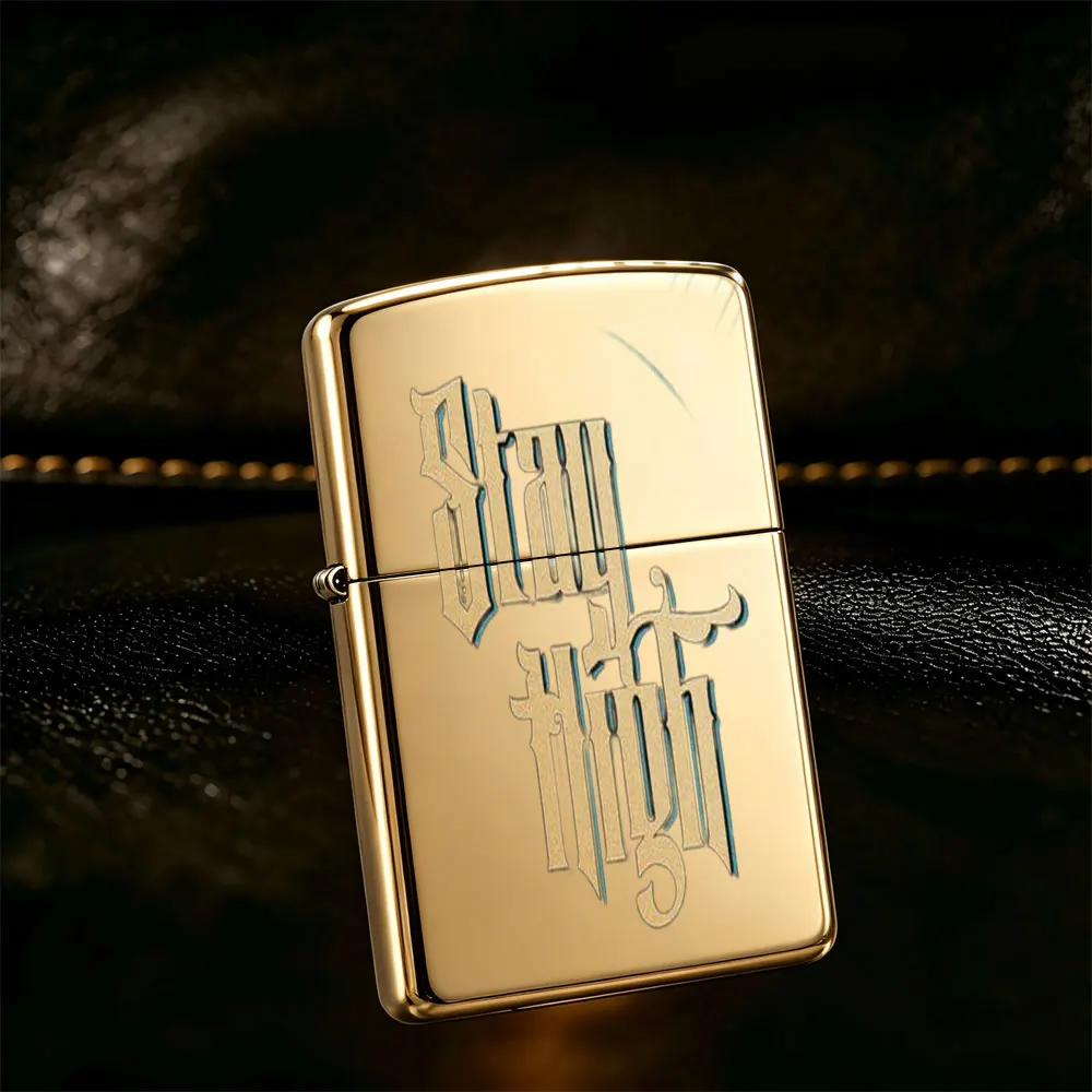 Pocket Lighter, Flip-Top Windproof Design, Metal Shell, Black & Gold'Put It Right' Print, Comfortable Grip, Portable & Refillable
