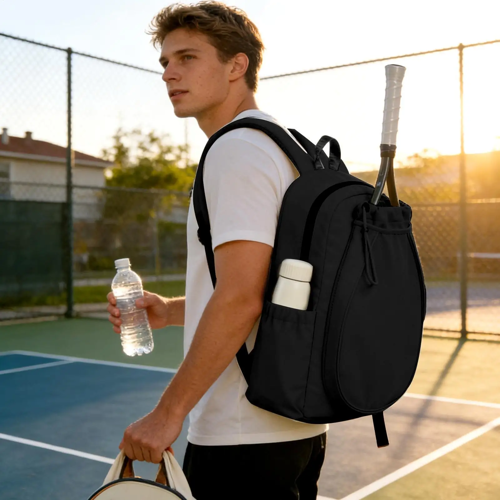 Pickleball Backpack For Women Holds 2 Rackets Fitness Pack With Shoe Compartment And Waterproof Pocket Tennis Racket Backpack