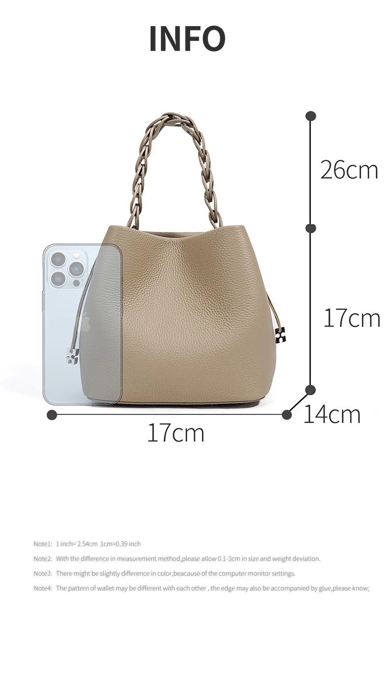 Damen Bucket Bag aus 100% Echtleder, Crossbody Schultertasche, Modische Designer-Shopper-Tasche, Trendige Marken-Handtasche – Detail 6