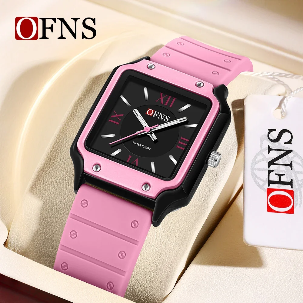 OFNS 패션 크리에이티브 스퀘어 다이얼 여성용 시계, 심플 로마 체중계 방수 캐주얼 쿼츠 시계, 7501