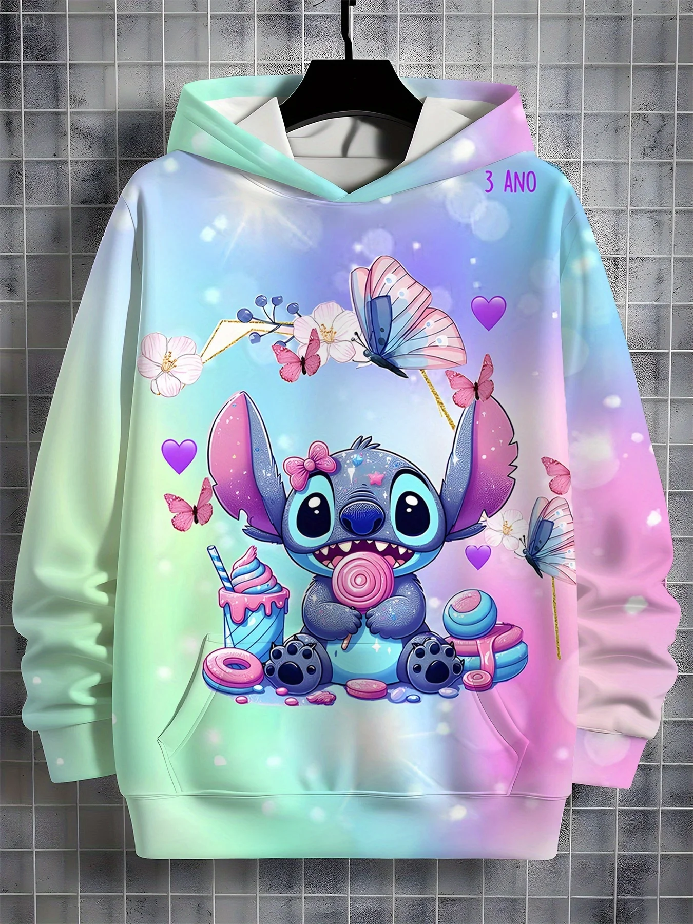 

Stitch Girls' & Boys' 3D Dreamy Dessert Butterfly Print Hoodie - Cozy Fall/Winter Casual Pullover with Stitch & Cupcake Design