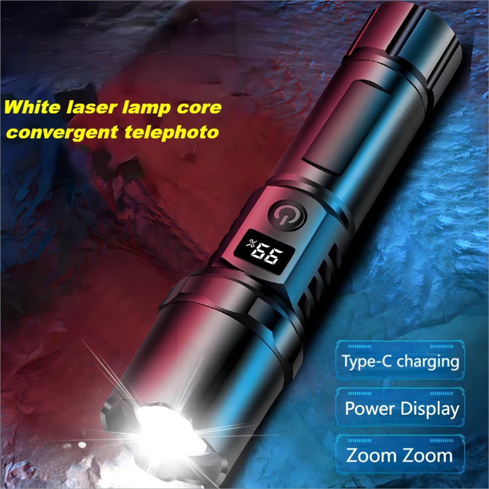 Portable Spotlight Long Range 30W Lightweight LED Flashlight Type-C Built-in 18650 Battery Telescopic Zoom LED Tactical Torch