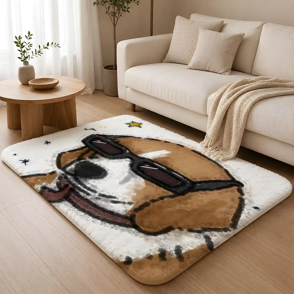 Cute Funny Puppy Floor Mat Flannel Rug Non Slip Absorbent Soft Washable For Entryway Hallway Bathroom Kitchen Decor