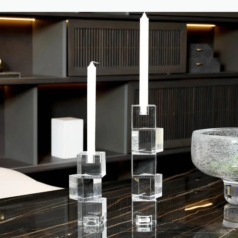 Geometric Square Blocks Candle Desk Decoration Romantic Candlestick Wax Melt Candle Stand Modern Decor