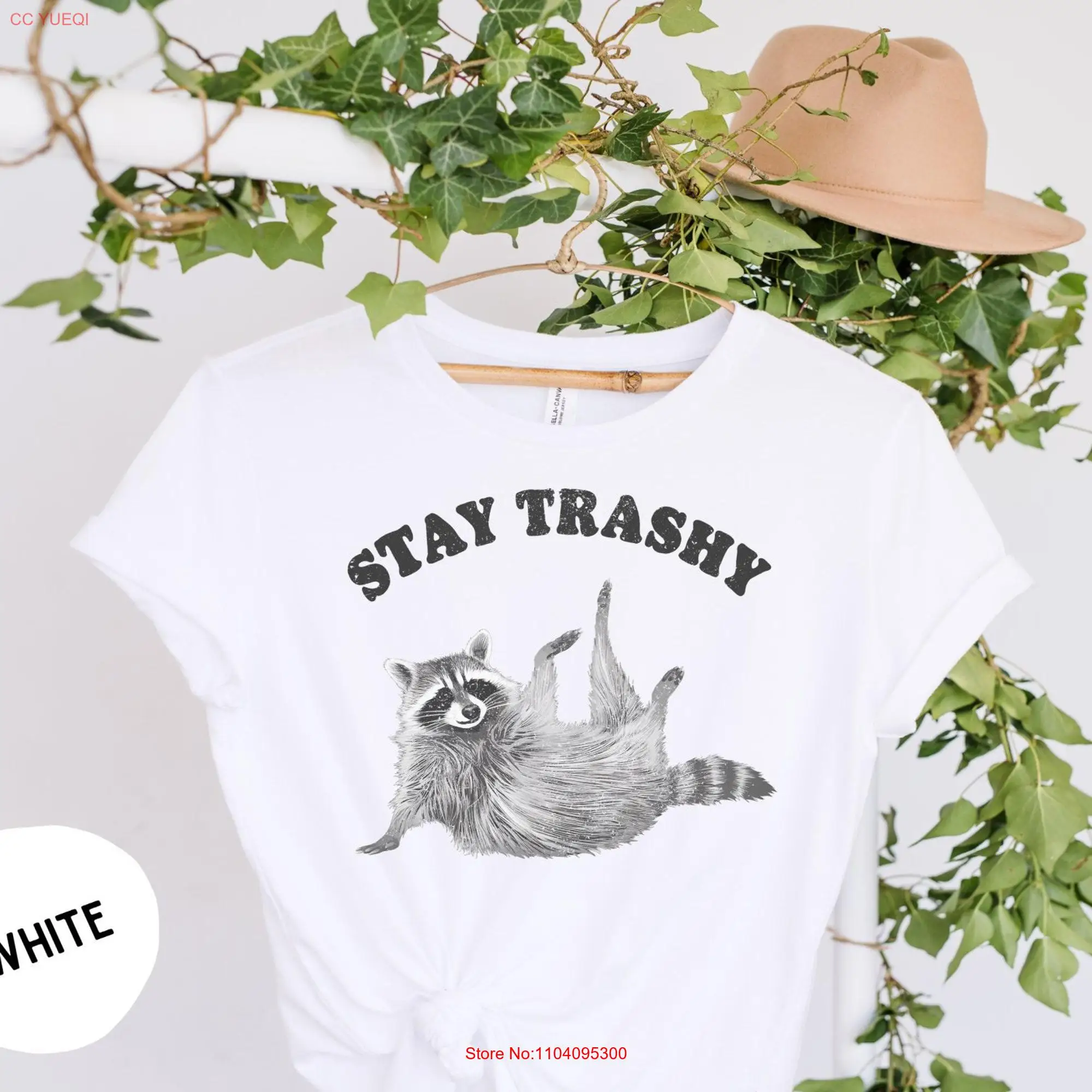 Stay Trashy Funny Raccoon T Shirt Cute and Humorous Animal Casual Wear Trendy Design long or short sleeves