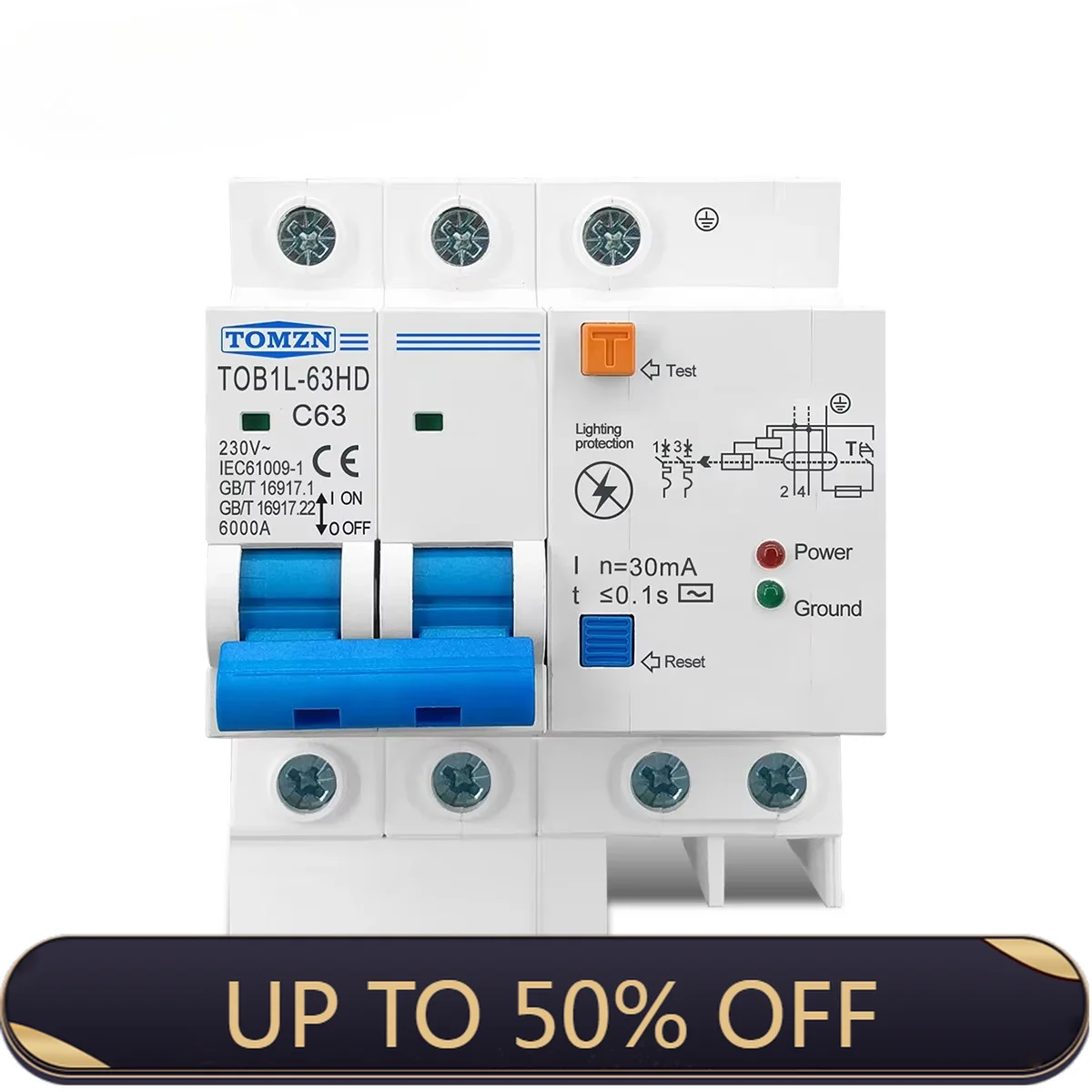 TOMZN Main Switch RCBO Integrated SPD Lightning Surge Protection Residual Current Overcurrent Breaker