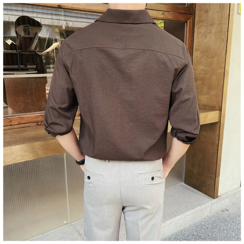 Breathable Faux Linen Button-Down Shirt for Men - Lightweight Solid Color Casual Overshirt with Relaxed Fit for Daily Commute