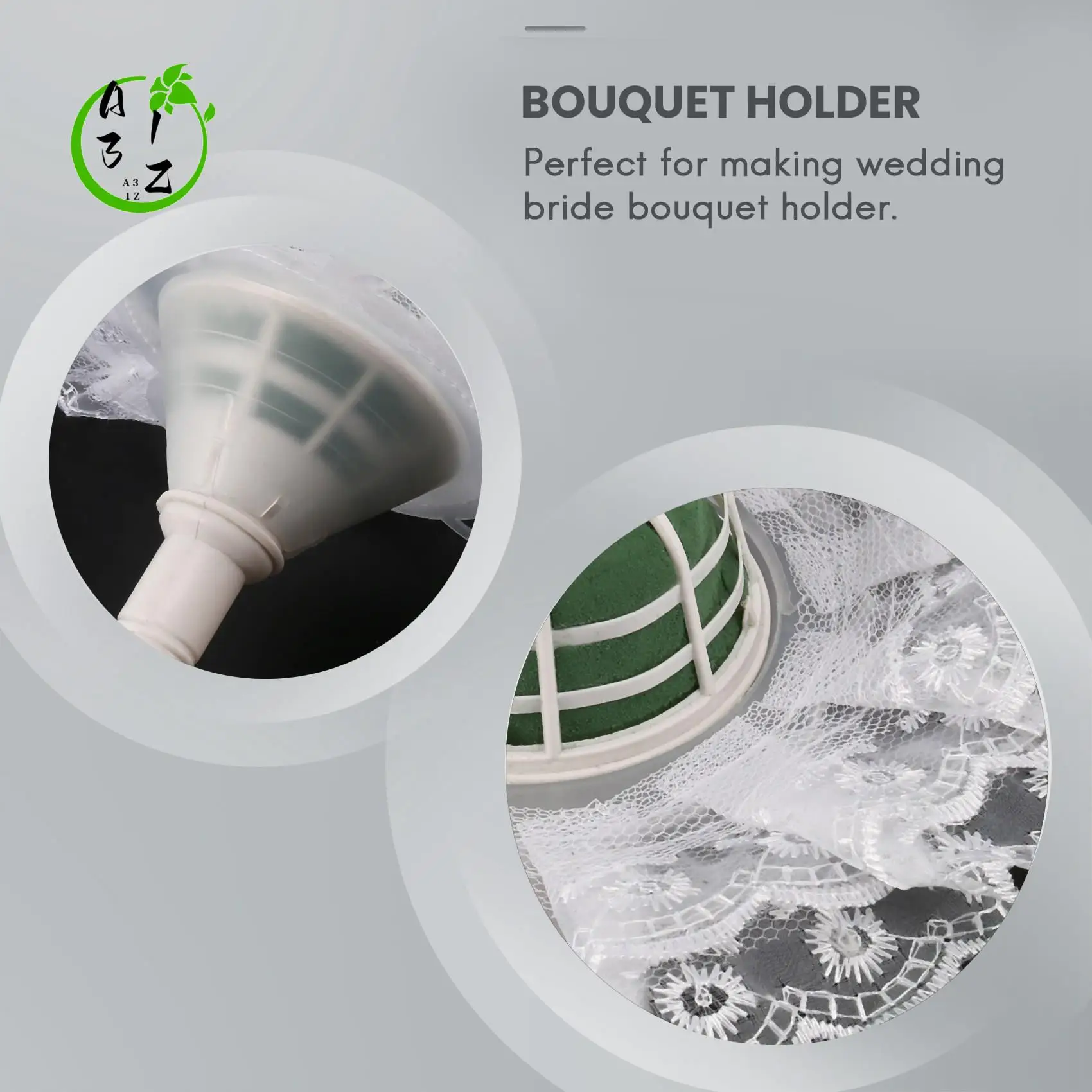 

A31Z-6 Держатель для свадебного букета с ручками и 6 держателями для цветов с белым кружевным воротником