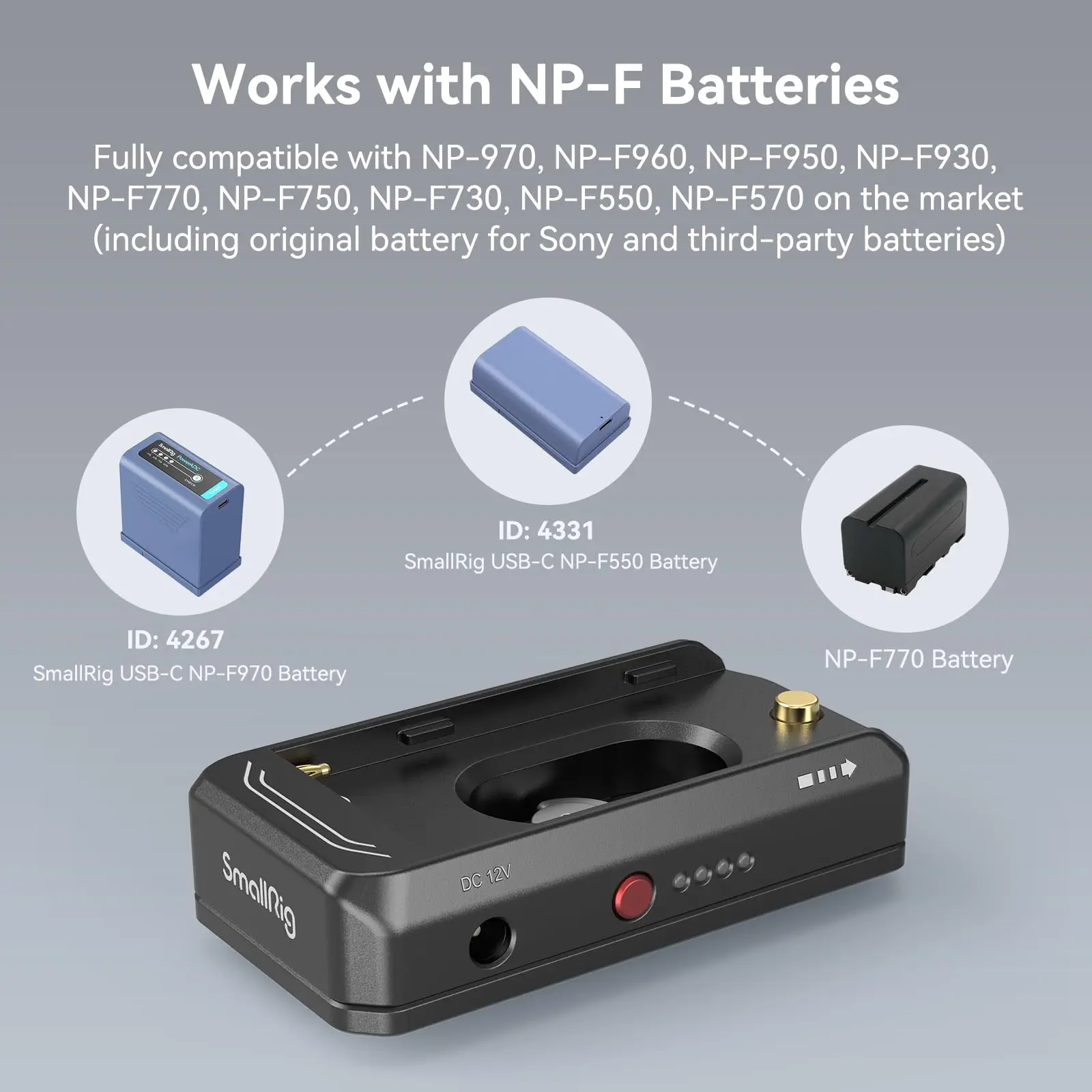 SmallRig NP-F Battery Advanced Adapter Mount Plate DC 7.4V 12V Dual Output USB-C Interface Bi-directional Input Output 36W 3168B