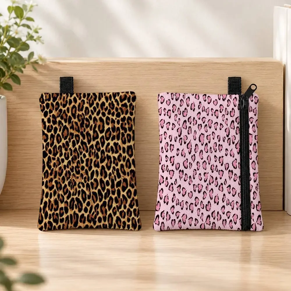 L-Leopard Print Art Waterproof Zipper Coin Purse Lightweight Hanging Key Pouch Card Holder For Daily Use