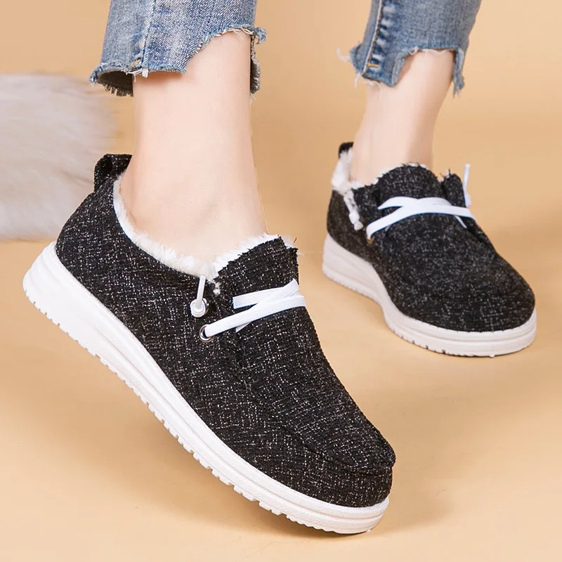 

Women Warm Loafers Winter New Plush Ankle Snow Boots Flats Female Casual Cotton Shoes Ladies Solid Round Toe Sports Shoes