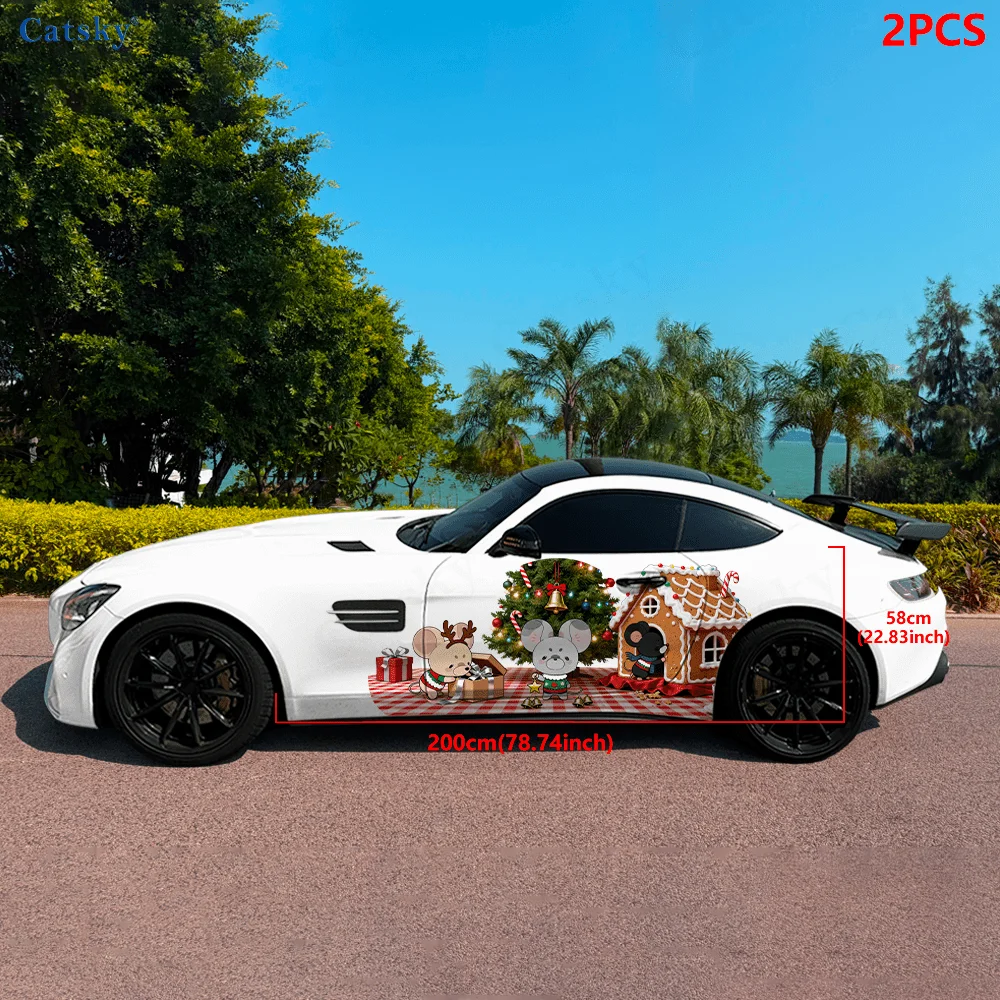 Three mice celebrating Christmas joyfully, IP Image, PVC Material, Suitable for Most Vehicles, Side Decorative Sticker, Waterpro
