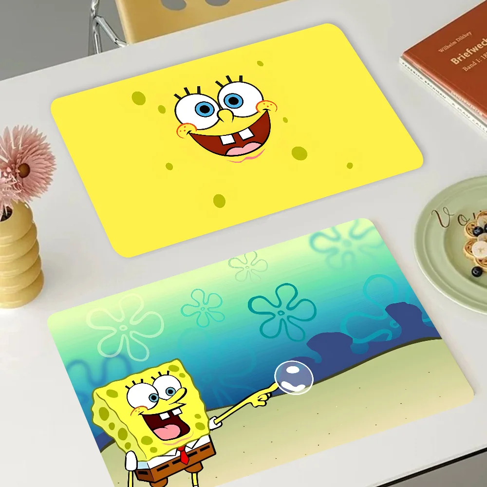 Cartoon S-Sponge-B-Bob Kitchen Countertop Draining Mat Vintage Absorbent Mat Desktop Drying Mat Coasters Washable Tea Table Pad