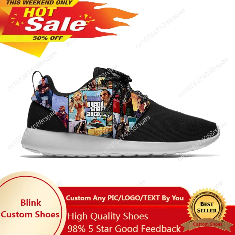 Hot GTA 5 Game Grand Theft Auto Fashion Funny Classic Summer Breathable Sport Running Shoes Lightweight Men Women Mesh Sneakers