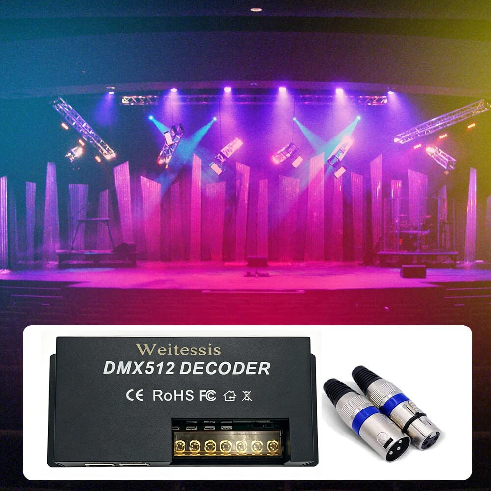 Weitessis 3 Channel DMX Decoder RGB LED Strip Controller DMX512 PWM Dimmer Driver 30A DC12V 24V Stage lighting apparatus