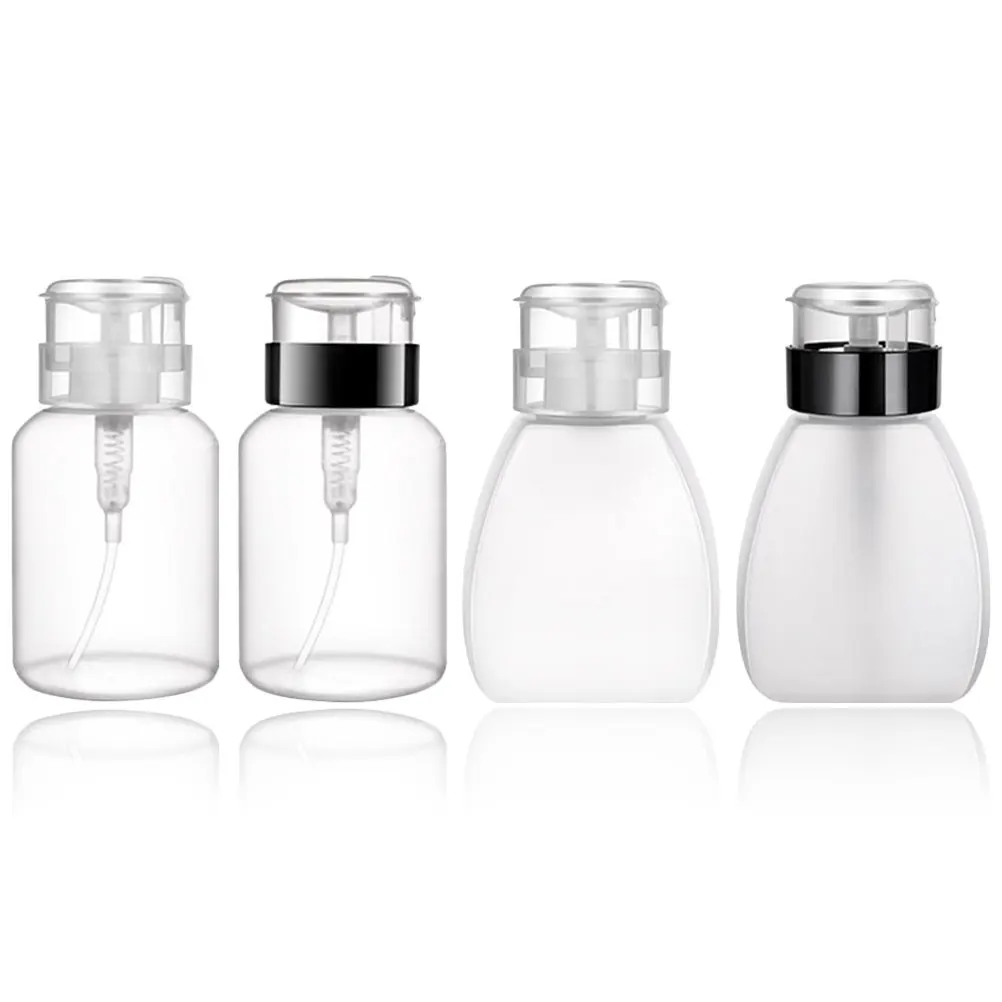 4Pcs Nail Polish Remover Bottles Empty Press Pump Manicure Portable Liquid Dispensers Refillable Plastic Containers