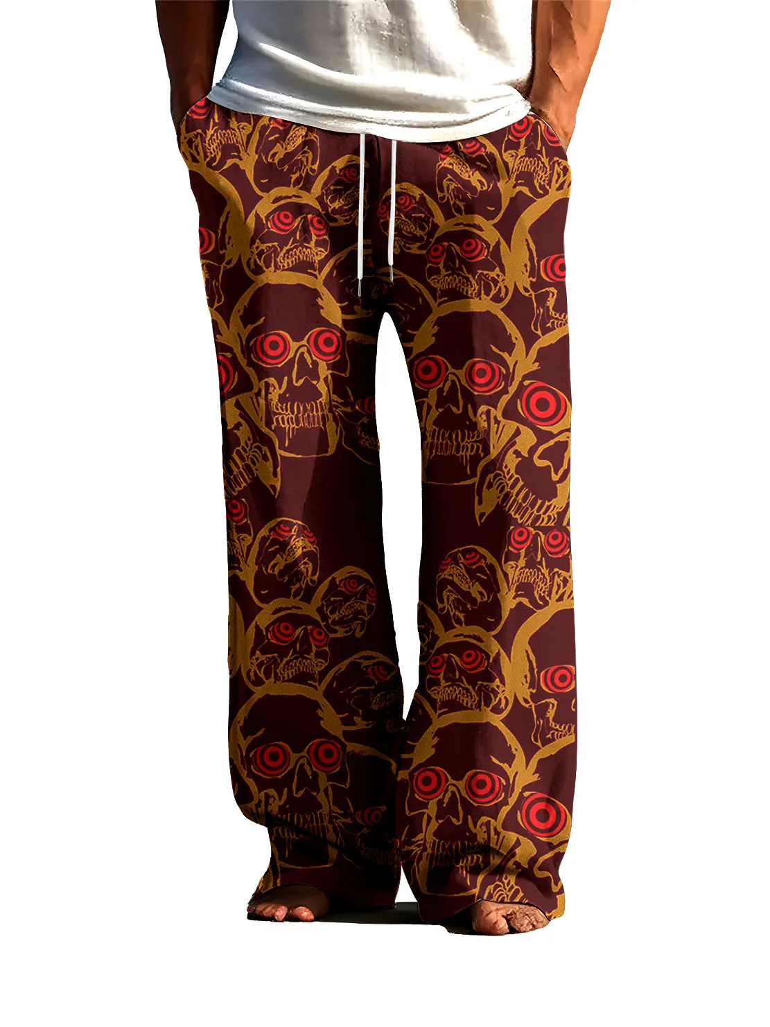 

Men's trendy casual pants with 3Ddigital brown skull pattern,spring autumn men pants are loose,comfortable,fast drying colorfast