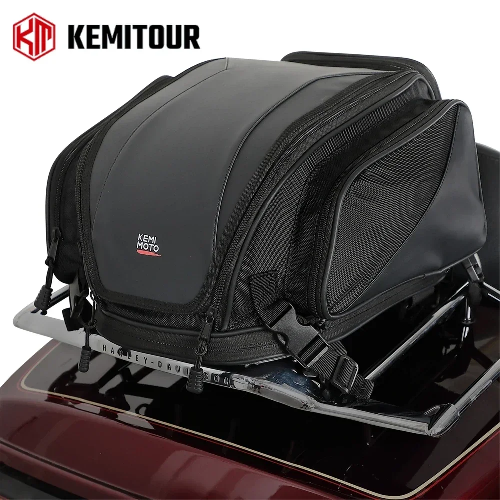 Motorcycle Tail Bags Expandable Motorcycle Seat Bags Travel Luggage Rear Rack Bag Waterproof for Touring Sportster Softail Dyna