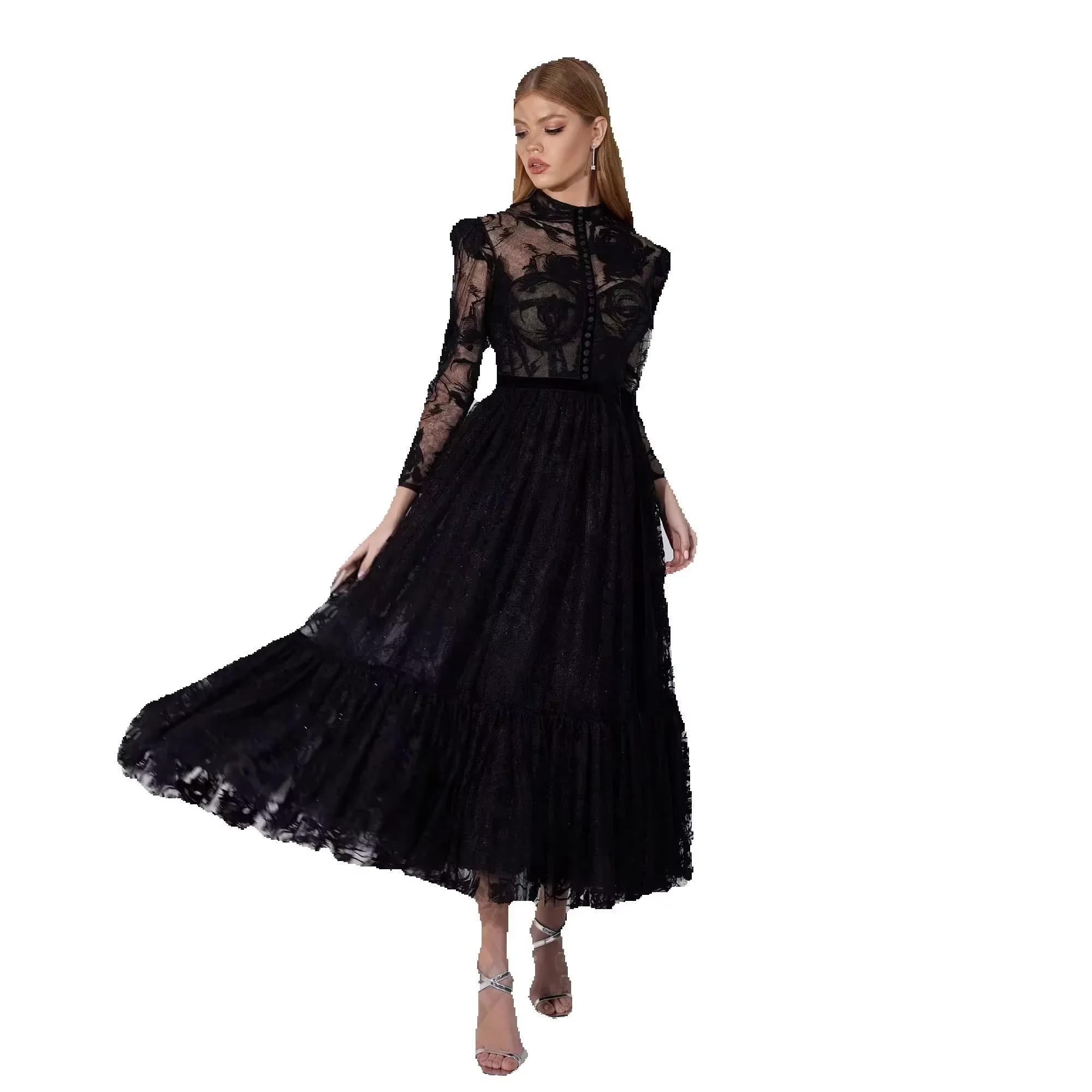 JEHETH A-line Lace Midi Prom Dress 2025 Long Sleeves Special Occasion Gowns Embroidery Tea-length Evening Dress Customized image 5