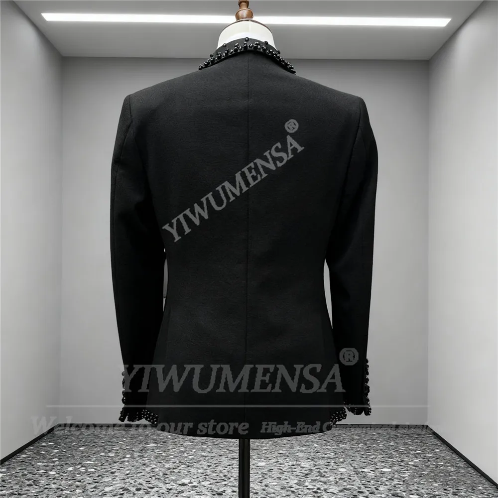 الراين مطرز دعوى الملابس للرجال 2 قطعة مجموعات مزدوجة الصدر سترة السراويل مخصصة العريس الزفاف البدلات الرسمية الذكور الحلل